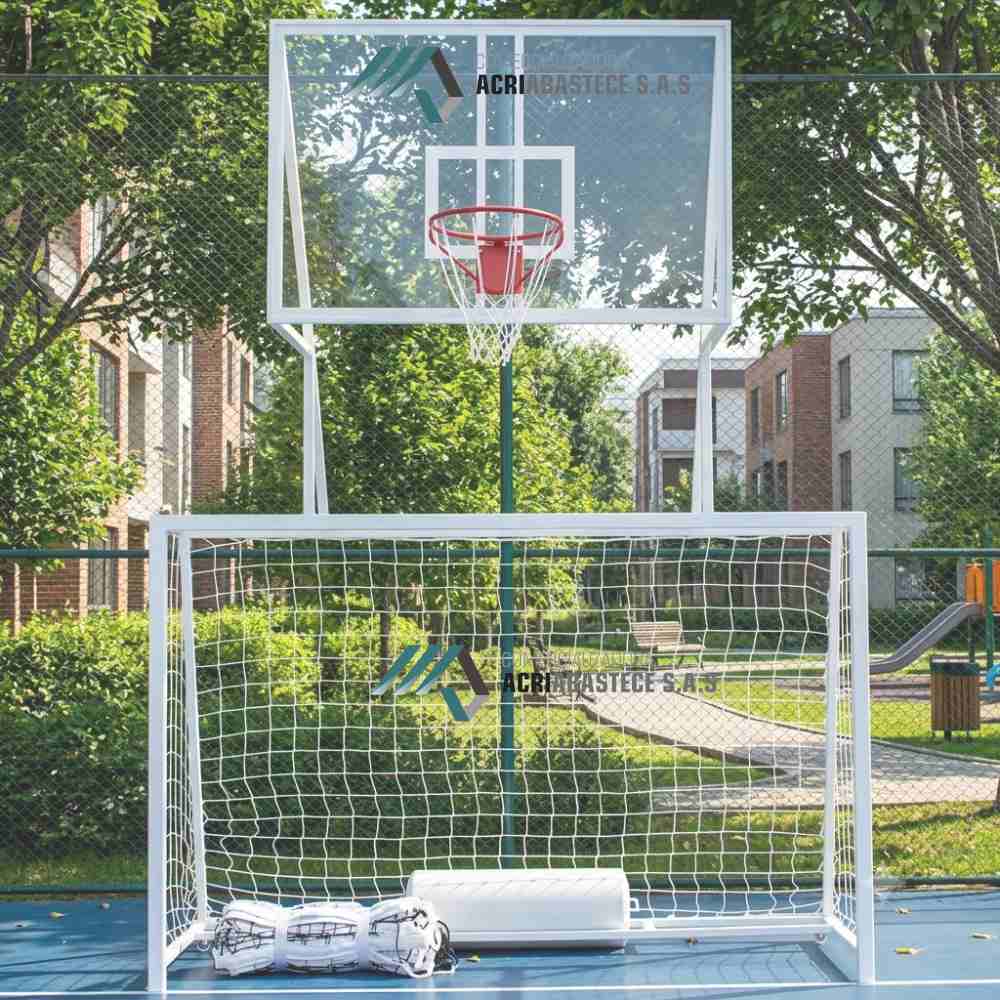 Mallas para canchas deportivas en Bogotá de Comercializadora Acriabastece, incluyendo redes para arcos de fútbol, microfútbol, baloncesto y voleibol.