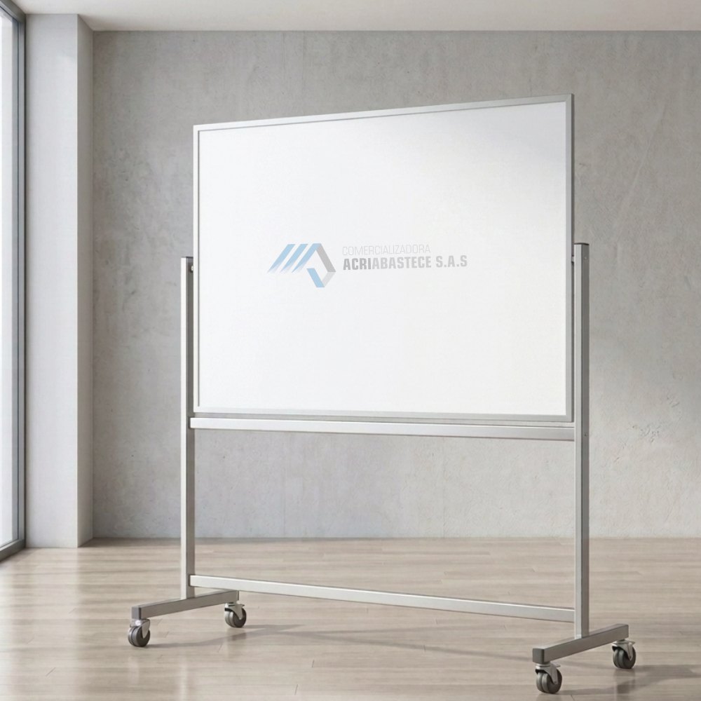 Tablero acrílico con pedestal metálico y ruedas para oficina profesional